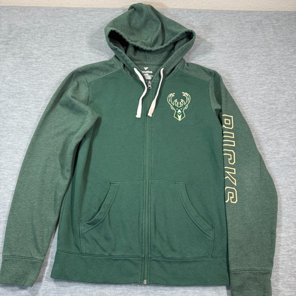 Fanatics Hoodie Men's M Green Milwaukee Bucks Full Zip Logo NBA Full Zip